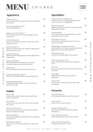 Edit an elegant menu template