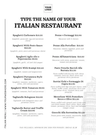 Edit an Italian menu layout