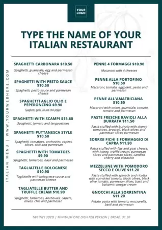 Modifier la mise en page d'un menu de restaurant italien
