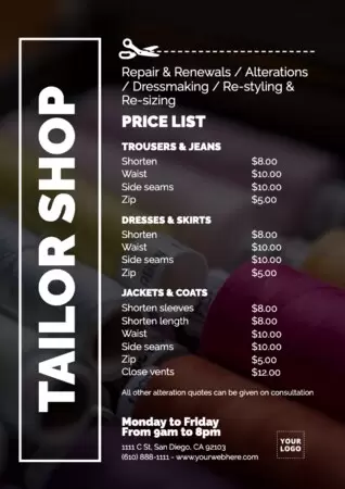 Editar um pôster para alfaiates e lojas de costura 