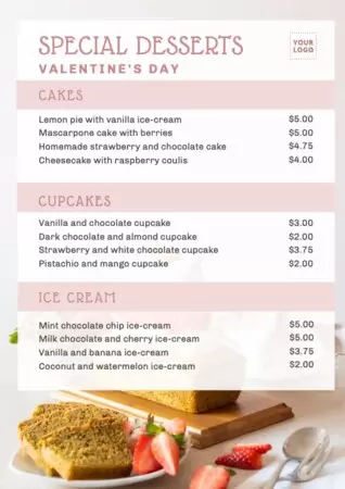 Edita un modello di menu per dessert