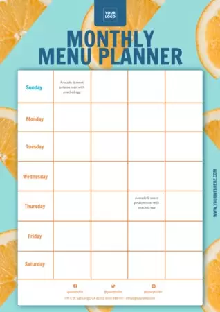 Edite uma tabela de cardápio mensal de refeições