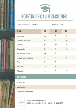 Edita un boletín de notas para alumnos