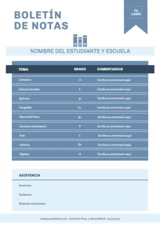 Edita un boletín de notas para alumnos