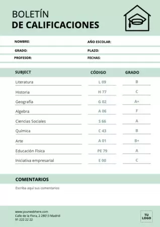 Edita un boletín de notas para alumnos