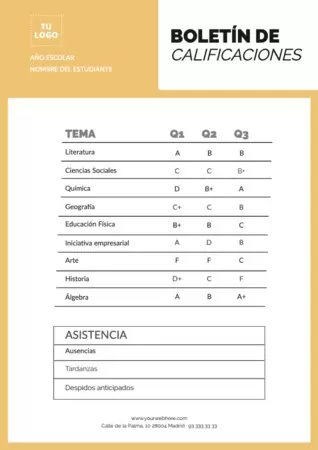 Edita un boletín de notas para alumnos