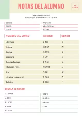 Edita un boletín de notas para alumnos