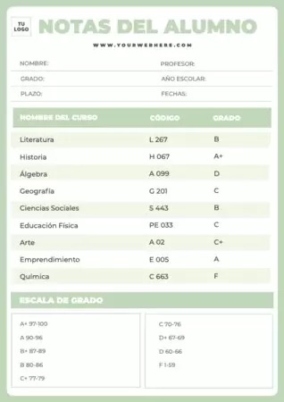 Edita un boletín de notas para alumnos
