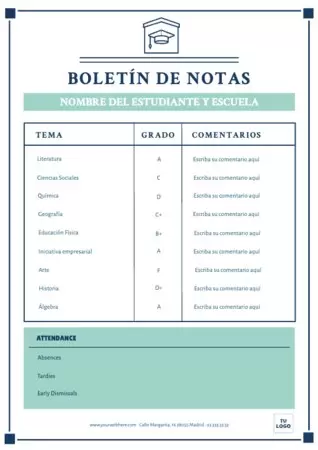 Edita un boletín de notas para alumnos