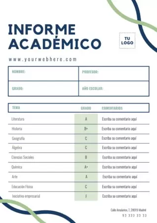 Edita un boletín de notas para alumnos