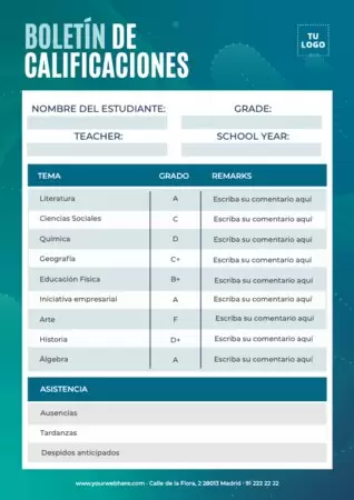 Edita un boletín de notas para alumnos