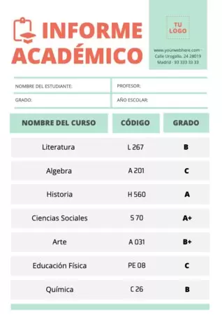 Edita un boletín de notas para alumnos