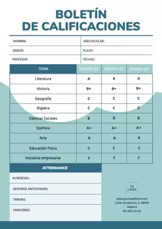 Edita un boletín de notas para alumnos