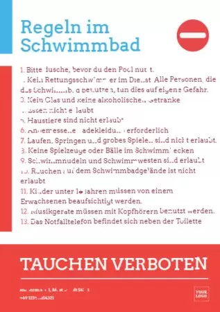 Bearbeite ein Regelschild für Schwimmbäder