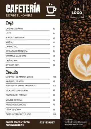 Edita un menú de cafés