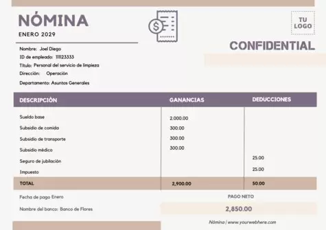 Edita un modelo de nómina para rellenar