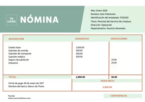 Edita un modelo de nómina para rellenar