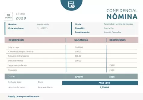 Edita un modelo de nómina para rellenar