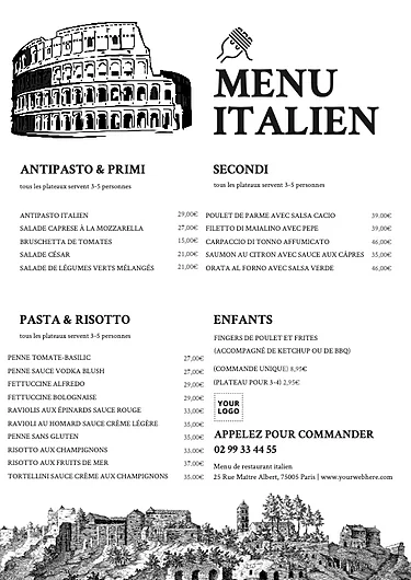 Modifier la mise en page d'un menu de restaurant italien