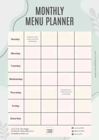 Edite uma tabela de cardápio mensal de refeições