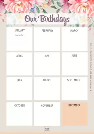 Printable Birthday Calendar Templates