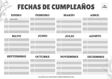 Edita un calendario para cumpleaños