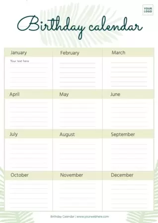 Printable Birthday Calendar Templates