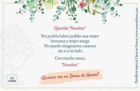 Edita una tarjeta de Dama de Honor