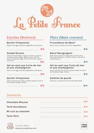 Bearbeite eine französische Speisekarte