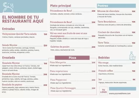 Edita un menú de bistrot francés