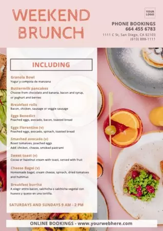 Edit a brunch and breakfast menu
