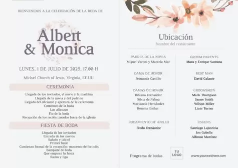 Edita un programa para boda