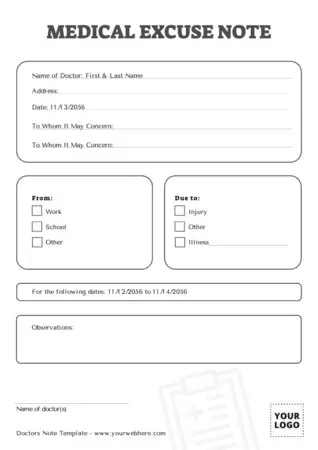 Printable Doctor's Note Templates for Work Absence