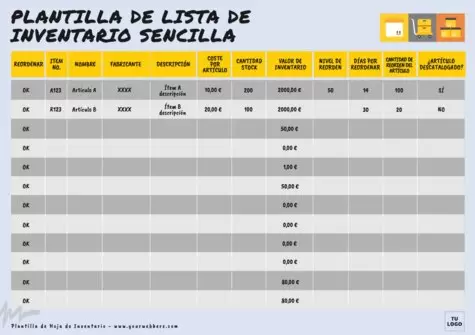 Edita una hoja para Inventario