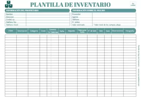 Edita una hoja para Inventario