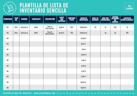 Edita una hoja para Inventario