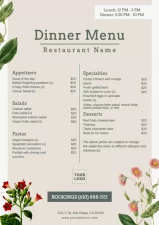 Edit an elegant menu template