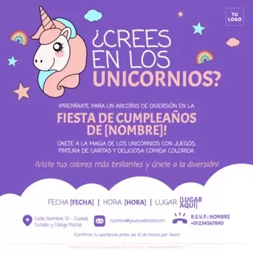 Edita una invitación de Unicornio digital