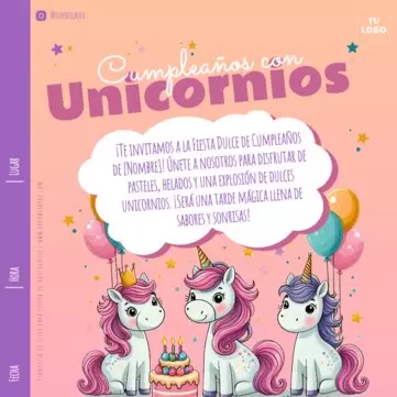 Edita una invitación de Unicornio digital