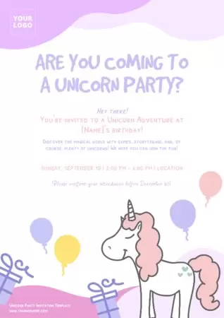 Edit a Unicorn blank invitation