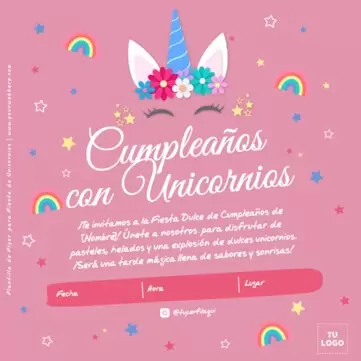 Edita una invitación de Unicornio digital