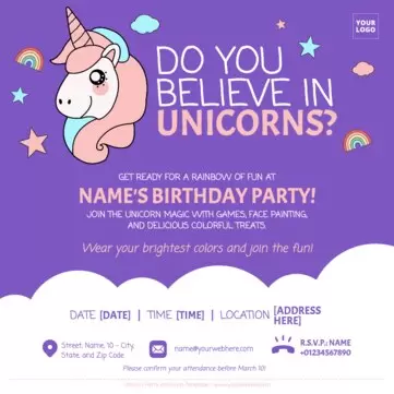 Edit a Unicorn blank invitation