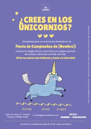 Edita una invitación de Unicornio digital