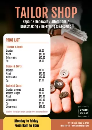 Editar um pôster para alfaiates e lojas de costura 