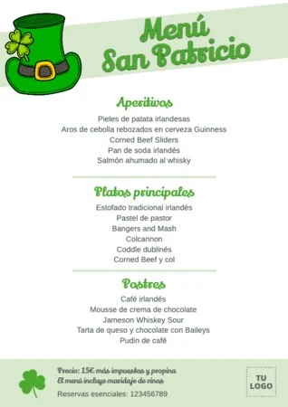 Edita un menú de San Patricio