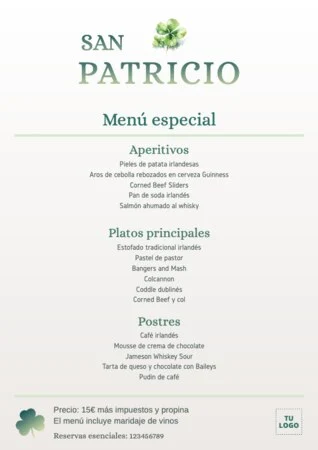 Edita un menú de San Patricio