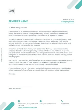 Edit a model of Reference Letter