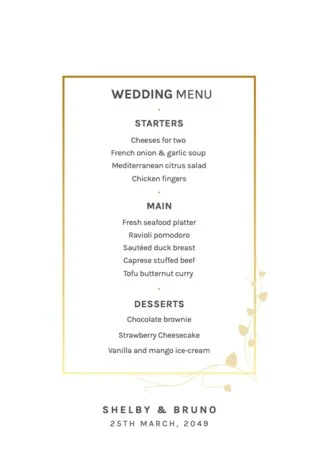 Edit a wedding menu template