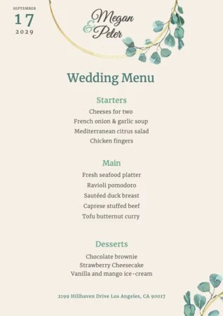 Edit a wedding menu template