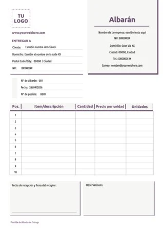 Edita una plantilla de albarán gratis